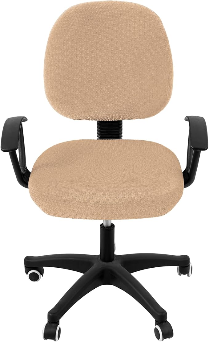 Smiry Stretch Jacquard Office Computer Chair Covers, Removable Washable Universal Desk Rotating Chair Slipcovers Protector, Seat + Backrest Cover, Camel