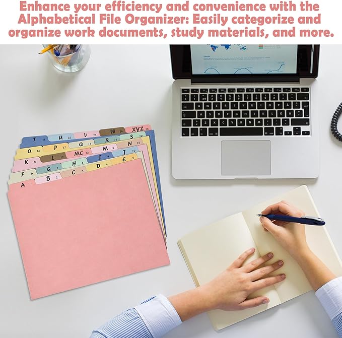 1 Set 25 Alphabet File Dividers A-Z Top Tab File Guides Letter Size 1/5 Cut Tab Manila Alphabetical Files Organizer Filing Cabinet Dividers for Work Office Home School and Desk Organizer(Boho)