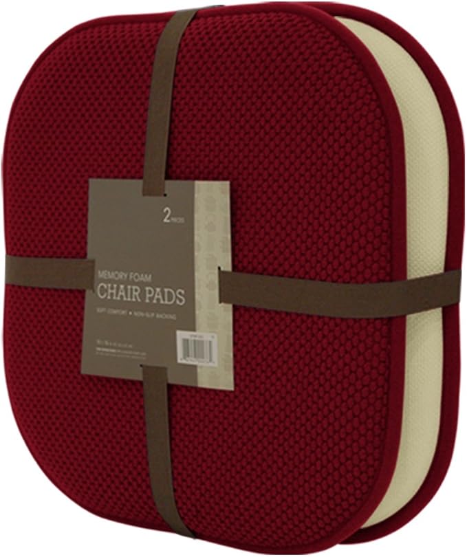 GoodGram 2 Pack Non Slip Ultra Soft Chenille Premium Comfort Memory Foam Chair Pads/Cushions - Assorted Colors (Country Burgundy)