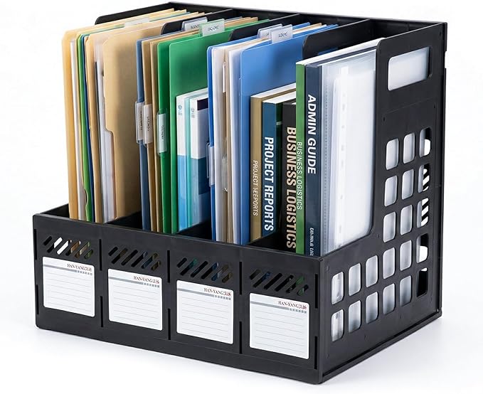 Ysenchan Plastic Magazine File Holder, Desk Organizer File Folder for Office Organization and Storage, Sturdy Binder Organizer with 4 Vertical Compartmente，Desktop Accessories for Office Storage