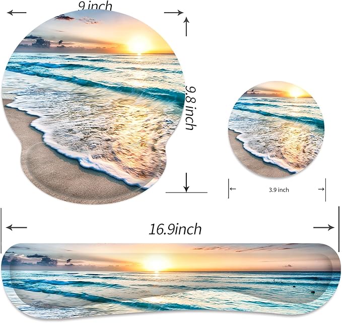 Ergonomic Mouse Pad with Wrist Rest and Keyboard Wrist Rest, Mousepad and Wrist Rest for Computer Keyboard, Pain Relief, Non-Slip Rubber Base, Mouse Pad with Wrist Support for Gaming, Office, Beach
