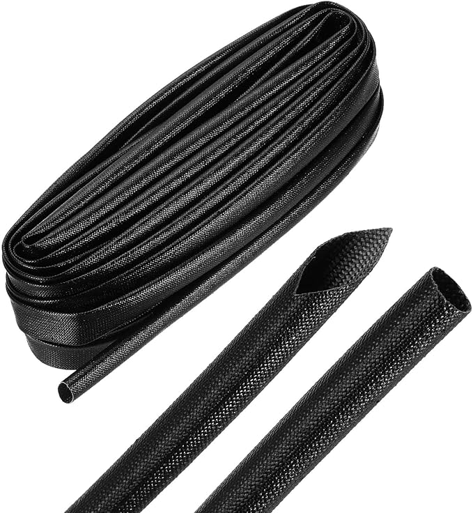 MECCANIXITY 30ft Braided Cable Sleeve, 0.4" ID 200C Heat Resistant 1500V Fiberglass Wire Insulation Cord Protector Organizer Wires Management for Motor Engine Fuel Line, Black