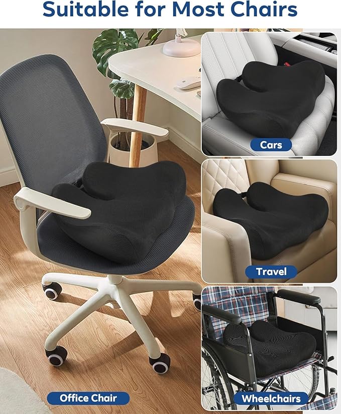Feagar Seat Cushion for Office Chair - Memory Foam Tailbone Cushion for Desk Chair, Car Seat and Wheelchair - Ergonomic Chair Pad for Hip and Lower Back Comfort