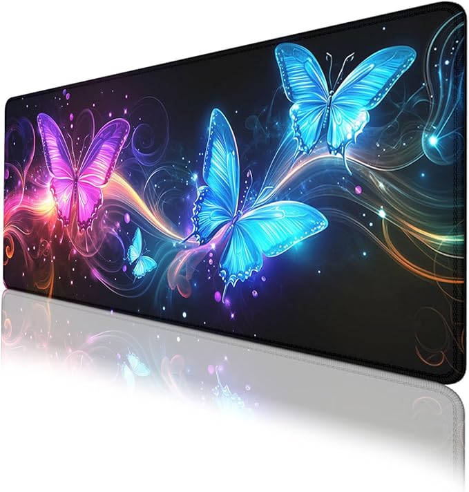 Neon Butterfly Desk Mat Magic Colorful Fantasy Dream Mousepad XL Large Gaming Mouse Pad Laptop Keyboard Mat Desk Pad 31.5"x11.8"