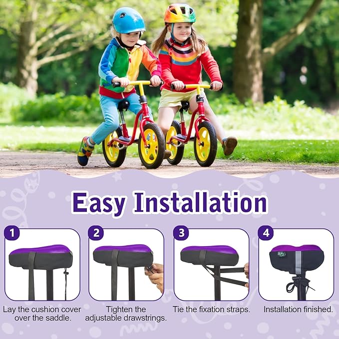 Zacro Gel Kids Bike Seat Cushion Cover for Boys & Girls, Anti-Slip Bike Seat Cover for Toddler, Breathable & Extra Soft Memory Foam Child Bicycle Saddle Padded with Reflective Strip, 9"x6"