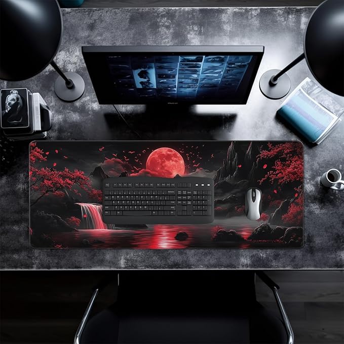 Darkness Red Moon Mouse Pad Abstract Red Mouse Pad 31.5x11.8 Inch Non-Slip Rubber Base Large Mousepad Stitched Edges Keyboard Mouse Mat Desk Pad for Office and Home(2)