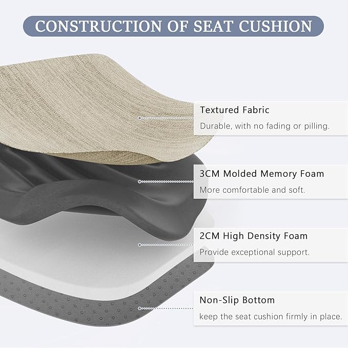 baibu Kitchen Chair Cushions Set of 6, Dual-Layer Patented Design Memory Foam Dining Chair Pads with Ties and Washable Cover, 6 Pack, 17" x 16" x 2", Beige