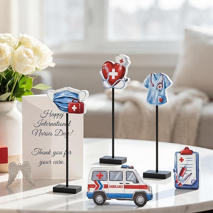 Smile Nurse Appreciation Wooden Tabletop Block Sign Indoor Decor for Nurse Month & Nurses Week