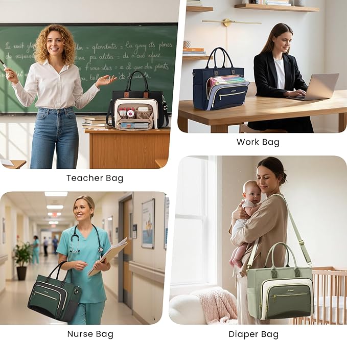 LOVEVOOK Teacher Tote Bag for Women,Laptop bag with Large Cup Holder,Work bag with Accordion File Organizer Pocket,Multi-Pockets Professional Diaper Bag Nurse Bag,Handbag Purse for Work,College,Daily