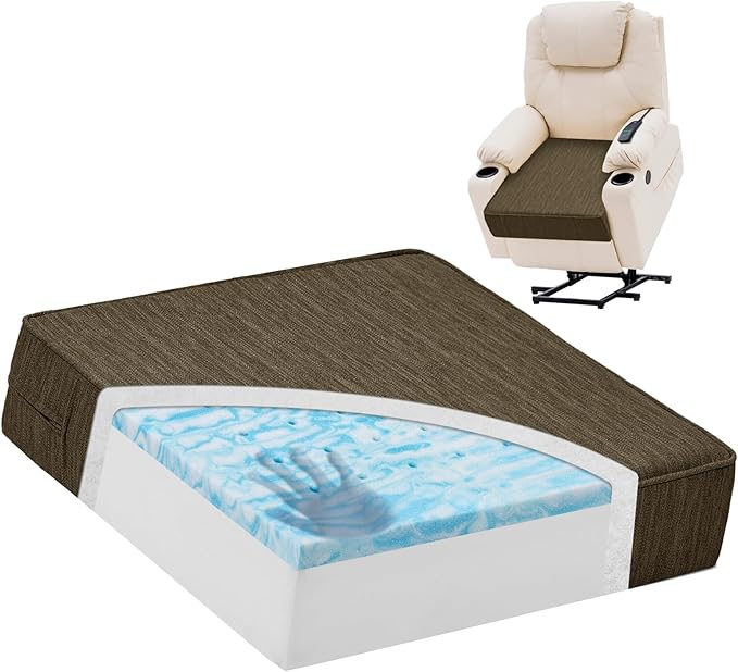 baibu Extra Large Dual-Layer Gel Memory Foam Recliner Cushions for Elderly, 20x20x5 Inch Thick Non-Slip Recliner Seat Cushion Suitable for Couch for Easy to Stand Up & Reduce Hip & Lumbar Pain, Brown