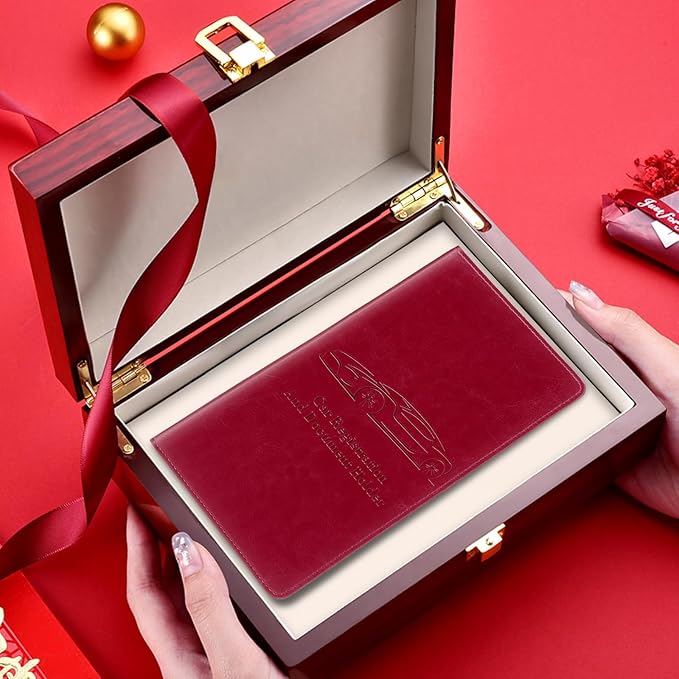 Car Registration and Insurance Card Holder for Women Men, Red Glove Box Paperwork Organizer with Magnetic Buckle for Easy Access and Protect Documents and Various Cards in Vehicle