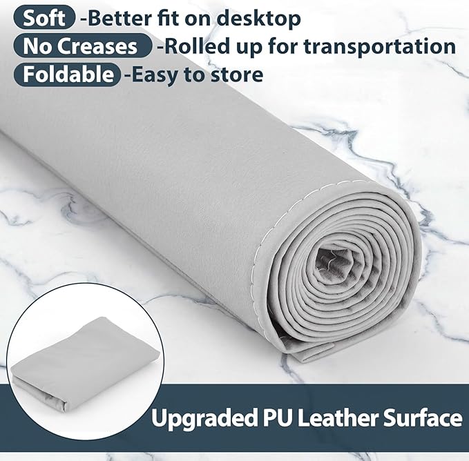 Zhehao 39'' x 55'' Large Countertop Protector Mat, Waterproof Heat Resistant PU Leather Top Table Cover Protector for Kitchen Dining Room, Crafting Desk, Gray