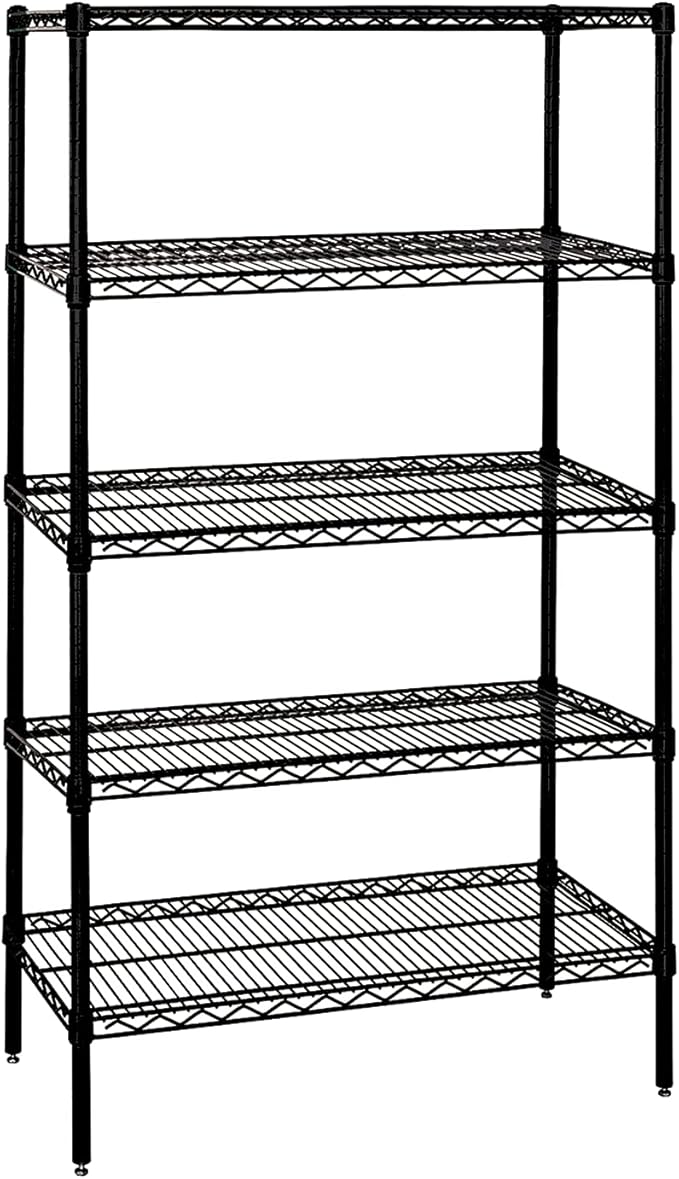 QUANTUM STORAGE SYSTEMS WR74-1430BK-5 Starter Kit Wire Shelves Black Epoxy 5 Shelves 74" H x 30" W x 14" D
