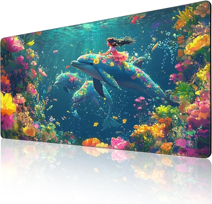 3XL Huge Ocean Mouse Pads Oversized 48"x24" - Extra Large Gaming XXXL Mouse Pad for Full Desk - Whales Marine Life Mousepad with Stitched Edges Non-Slip Rubber Base, Desk Mat
