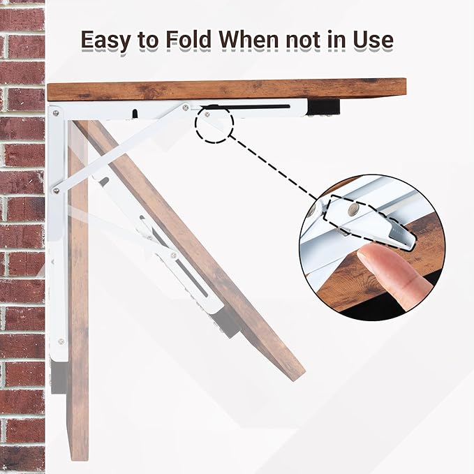 Neoaider Wall Mounted Folding Desk 35.4” x 15.7”, Drop Down Table with Metal Collapsible Brackets, Folding Wall Table for Small Spaces, Home, Office, Kitchen, Laundry Room-Brown