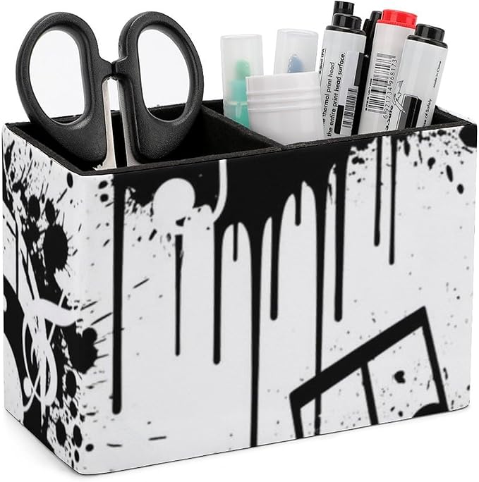 Premium PU Leather Pen Holder Abstract Music Note Piano, Elegant Organizer for Office Supplies