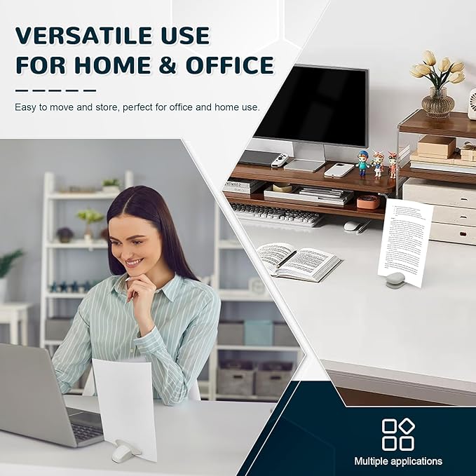 Paper Holder for Typing, White Document Holder for Desk with Weighted Base and Clip, Compact Paper Stand for Reading, Notes, Forms, and Office Computer Work