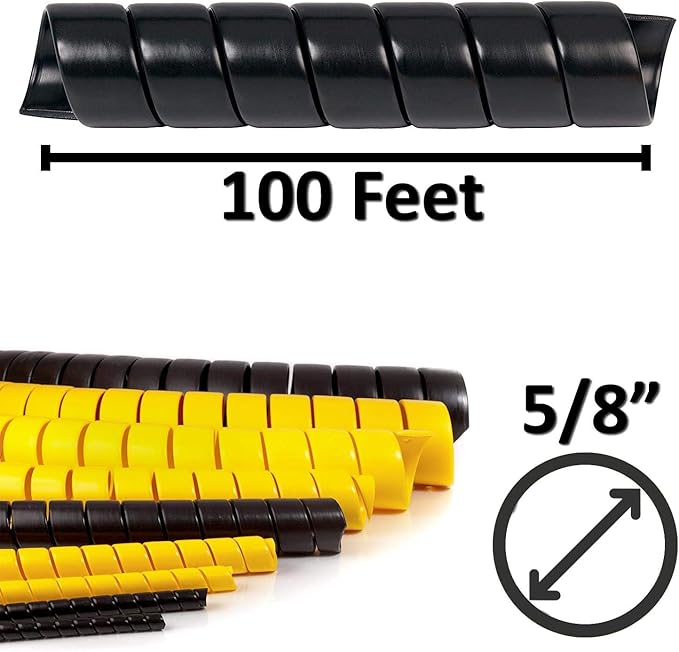 Electriduct 5/8 Inch Heavy Duty Spiral Wrap HDPE Flexible Plastic Cable Sleeve Hose Protector 100 Feet - Black