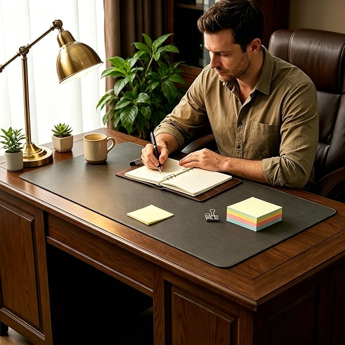 Office Leather Desk Mat, Mouse and Keyboard Pad, Computer and Laptop Mat, Desktop Protector and Cover, Writing Pad and Blotter (7.88''x12.21'', Dark Gray)