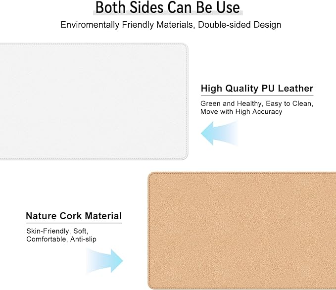Leather Mouse Pad with Stitched Edge, Waterproof Gaming Mouse Mat for Computers, Laptop, Office & Home (White, 33"*13")