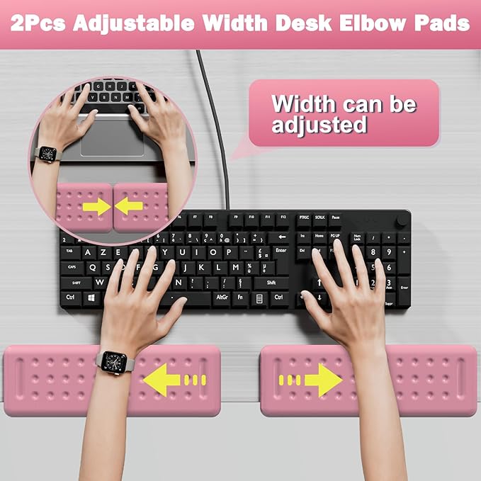 Leolee L-Shaped Desk Elbow Pads for Desk, Light Pink Memory Foam Arm Rest for Desk with Non-Slip Base, Ergonomic Desk Edge Cushion, Wrist Rest for Computer Keyboard, Typing, Office, Home (2 Piece)