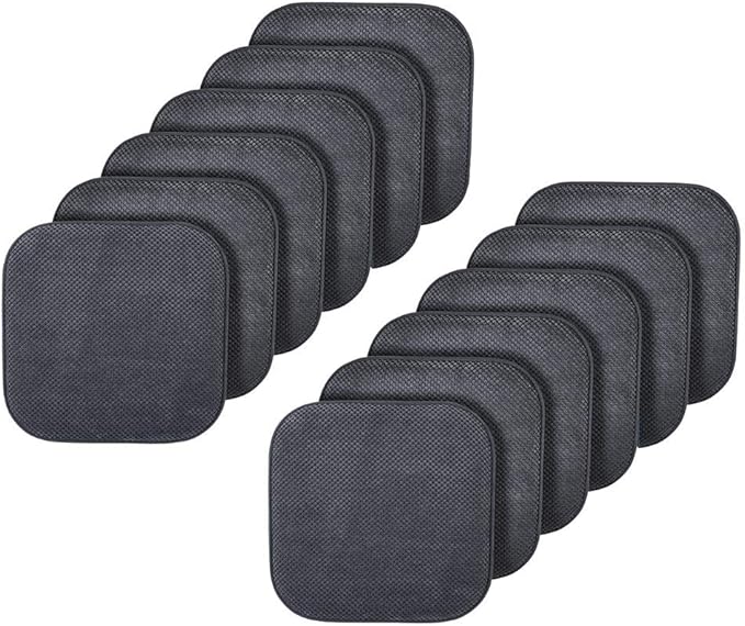 GoodGram 12 Pack Non Slip Ultra Soft Chenille Honeycomb Premium Comfort Memory Foam Chair Pads/Cushions - Assorted Colors (Charcoal Gray, 12 Pack)