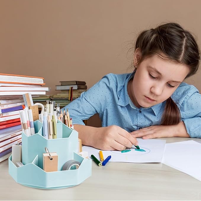 360 Degree Rotation Pen Holder,9 Slots Pencil Holder for Desk,Desk Organizer,Desk Accessories & Workspace Organizers,Apply Office, School, Home（Blue
