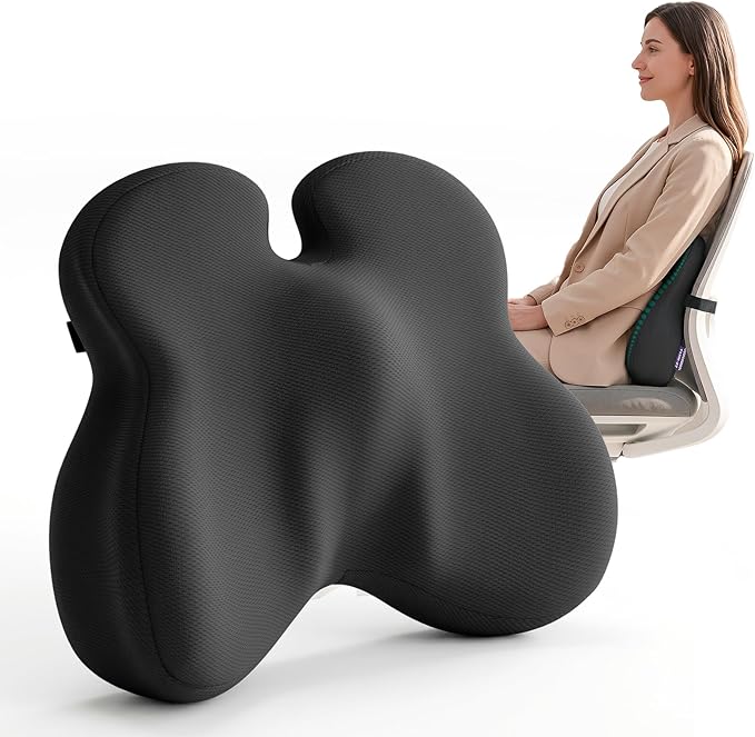 ZZ-WELL Lumbar Support Pillow - Back Support Pillow for Office Work Chair - Memory Foam Chair Back Cushion for Mid Lumbar Back Pain, Posture Improved - Adjustable Straps, Breathable Cover (Black)