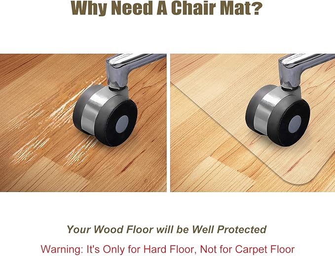 Kuyal Clear Chair mat for Hardwood Floor 44 x 58 inches Transparent Floor Mats Wood/Tile Protection Mat for Office & Home (44" X 58" Rectangle)