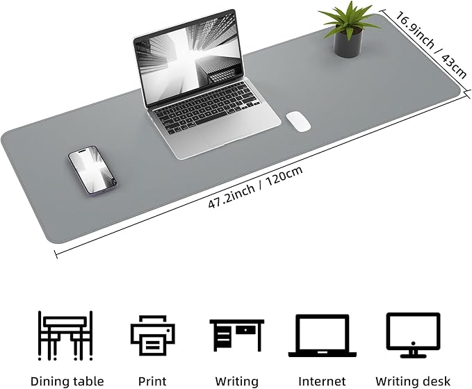 AFIING Cork Desk Mat 47" x 17", Dual-Sided Natural Cork & PU Leather Desk Pad, Non-Slip Waterproof Large Mouse Pad for Office, Home & Gaming (Light Grey)