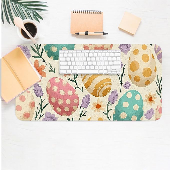 Easter Mouse Pad PU Leather Easter Egg Desk Mat Large Waterproof Gaming Pad Non-Slip Keyboard Mouse Pad Writing Pad for Gamer Office&Home