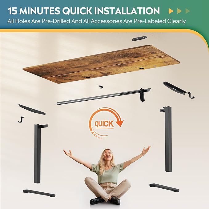DEVAISE 63 Inch Electric Standing Desk, 3 Adjustable Computer Desk for Home Office, Ergonomic Sit to Stand Desk with LED Touchscreen，Headphone Hook, 3 Memory Preset, with Split Top, Rustic Brown
