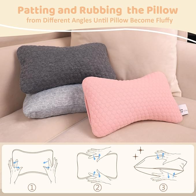 vocheer Small Pillows for Sleeping, 11"x 7" Mini Travel Pillow, Tiny Pillows for Neck, Wrist, Lumbar and Knee, Pets Pillow, Cotton, Machine Washable,Pink-2PC