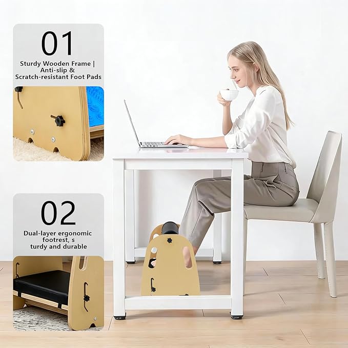 Adjustable Under Desk Foot Rest, Detachable & Washable,3 Height Levels, Interchangeable Soft & Massage Pads,Anti-Slip Design, for Office Home Gaming - Blue