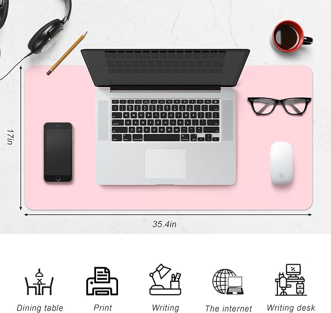 CADONO Leather Desk Pad Protector, Non-Slip PU Leather Large Mouse Pad, Easy Clean Desk Protector Mat, Writing Pad for Office/Home/Decor (Coffee, 35.4" x 17")