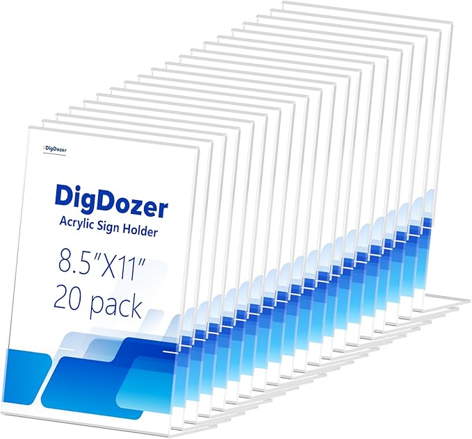 20 Pcs Acrylic Sign Holder 8.5 * 11inch, Slanted Back Sign Holder, Acrylic Display Stand,Vertical Indicator Stand, Suitable for Shopping Malls, Offices, Restaurants, and Weddings