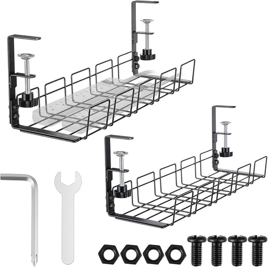 2 PCS Under Desk Cable Management Tray, L 15.7'' W 5.1'' No Drill Steel Desk Cable Organizers, Wire Management Tray