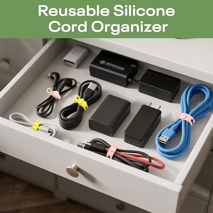 30Pcs Silicone Cord Organizer Reusable 3in Cable Ties for Charging Cords, Data Cables, Computer Wires Electrical Cord Organization Black