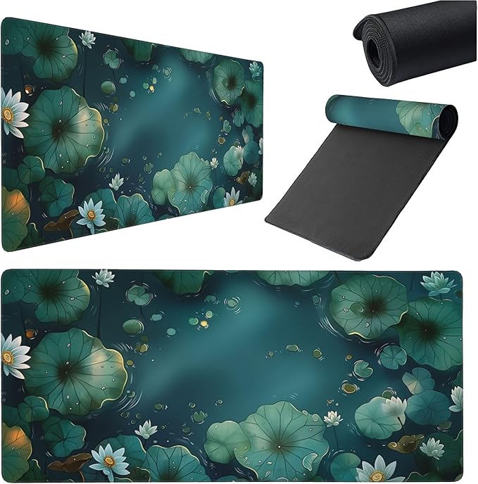 Large Extended Gaming Mouse Pad with Stitched Edges, (35.4X15.7In) Durable Non-Slip Natural Rubber Base, Waterproof Computer Keyboard Pad Mat for Esports Pros/Gamer/Desktop/Office/Home (B)