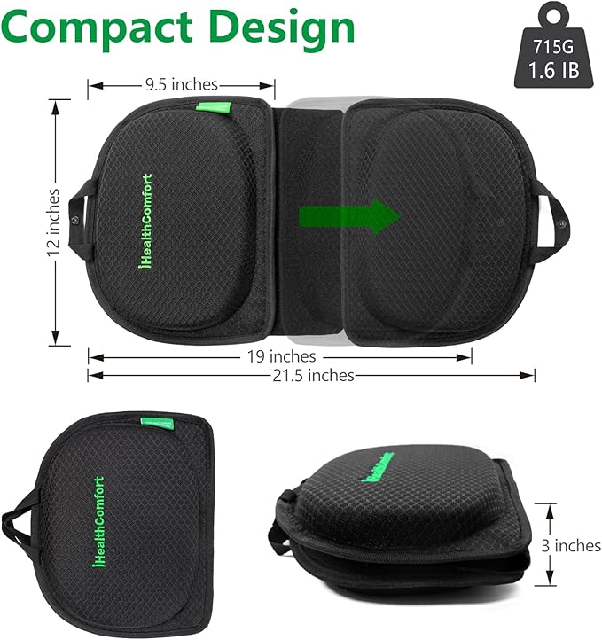 Small Travel Seat Cushion Cooling Gel & Memory Foam Portable Foldable Seat Pad for Airplane, Car, Office, Stadium Orthopedic Butt Pain Relief Pillow, 2-in-1 Design for Kids & Adults