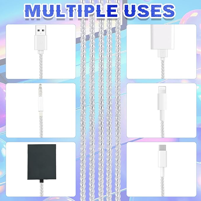 Frienda 10 Pcs Cord Protectors from Pets No Chew Spiral Cable Protector 43.3'' Phone Charger Cover Data Cable Protective Sleeve Chew Proof USB Wire Cover Stylish for Cat Dog Rabbit (Flash White)