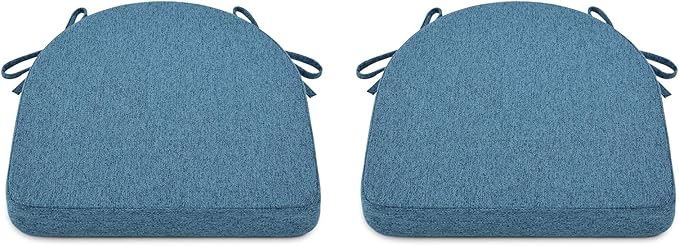 Shinnwa Dining Chair Cushions Set of 2, Non-Slip Kitchen Chair Cushions with Ties and Machine Washable Cover, 2 Pack, 17 x 16.5 x 2in, Blue