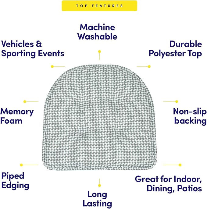 Sweet Home Collection Chair Cushion Memory Foam Pads Tufted Slip Non Skid Rubber Back U-Shaped 16.5" x 15.5" Seat Cover, 4 Count (Pack of 1), Houndsooth Pistachio