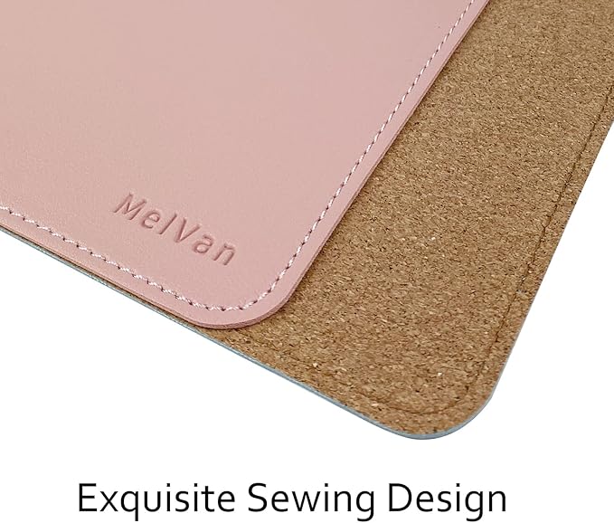 MelVan PU Leather Mouse Pad with Stitched Edge, Wood Mousepad, Waterproof Gaming Mouse Pad Mat for Computers, Laptop, Office & Home, 10.2" x 8.3", 1 Pack (Pink)