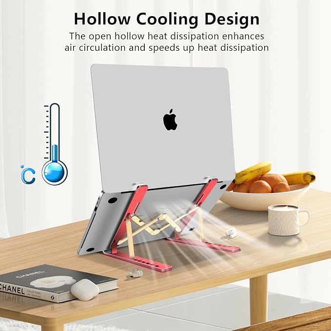 Laptop Stand, Computer Tablet Stand, Adjustable Aluminum Foldable Portable Laptop Holder Riser, Compatible with MacBook Air Pro, Lenovo, HP, Dell, More 10-15.6” Laptops and Tablets (Red)