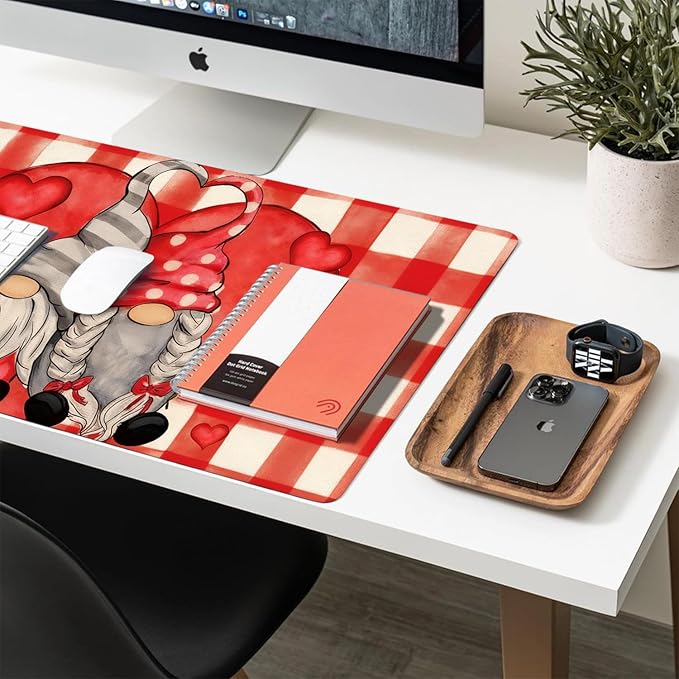 Valentine Desk Mat, Cute Love Heart Large Mouse Pad for Desktop, PU Leather Waterproof Desk Pad, Computer PC Laptop Protector Gaming Mouse Pads Valentine's Day Gifts for Her Him (23.6" x 11.8")