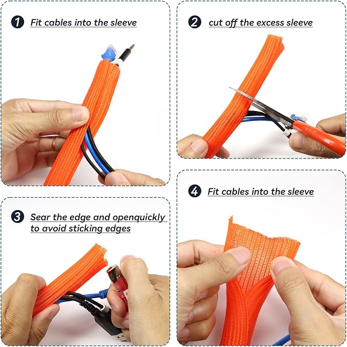 Wire Loom Tubing, 10ft Split Braided Cable Management Sleeve, Flexible Mesh Cord Protector Cable Sleeve for TV Computer (Orange, 3/8")