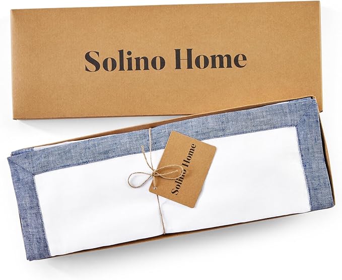 Solino Home Linen Cloth Placemats Set of 4-100% Pure Linen Chambray Indigo and White Placemats 14 x 19 Inch for Spring, Summer - Classic, Handcrafted and Machine Washable