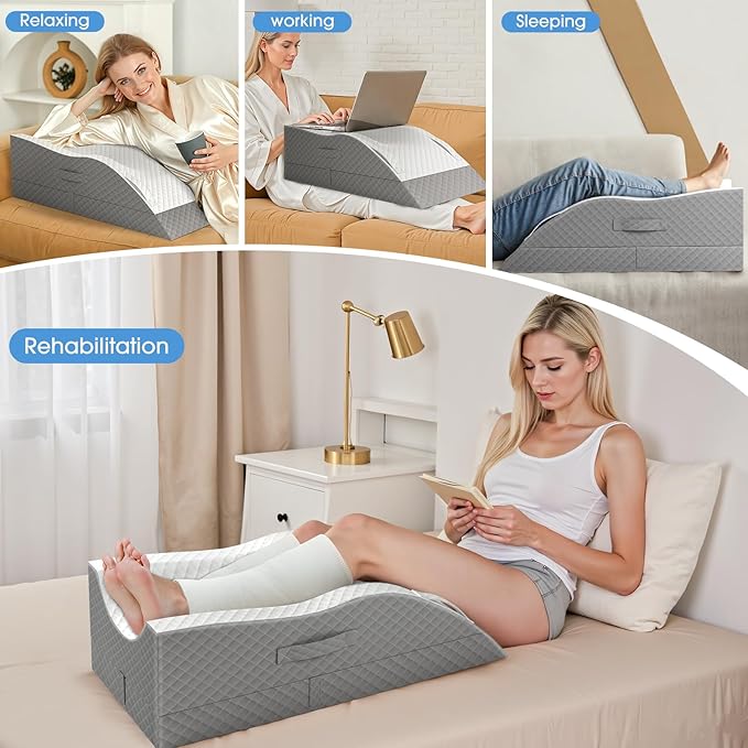 TranquilRelax Elevation Pillows for Leg After Surgery, Memory Foam Adjustable Wedge Pillow for Injury or Rest, Ankle Pillow for Sleeping Blood Circulation, Grey/Single Leg
