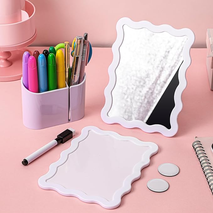 Jingmore Scalloped Magnetic Locker Accessories Kit White Back to School Essentials 6 Pieces Includes Whiteboard Mirror and Organizing Supplies Cute Locker Organizer Decoration for School